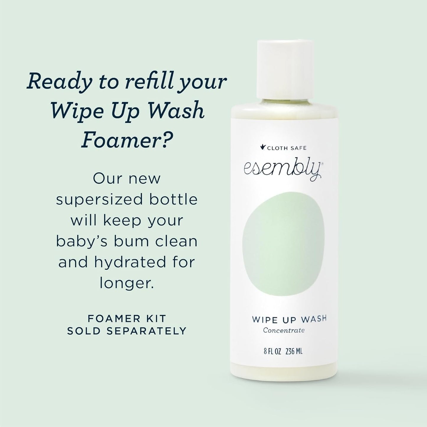 Esembly Wipe Up Wash Refill, Organic No-Rinse Foaming Wipes Solution, Natural Baby Wipe Solution for Reusable Wipes, Concentrate Refill Only, 8oz Bottle