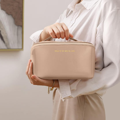 Aucuu Travel Cosmetic Bag, Travel Beauty Case for Women, Travel Cosmetic Bag, Cosmetic Bag for Women, Soft PU Leather, Portable Waterproof Toiletry Bags, #1 Pink-A