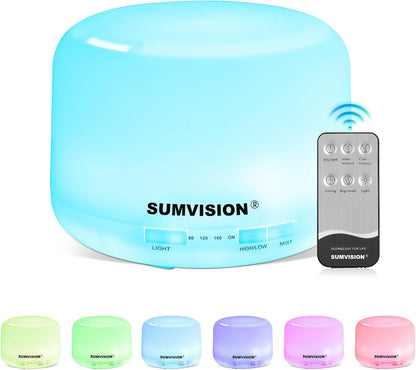 Humidifier Electric Diffuser SUMVISION 500ml Lavender Essential Oils Air Fresheners For Home Decor Baby Bedroom Diffusers LED Night Light with Remote Control Timer Aromatherapy (FREE UK TECH SUPPORT)