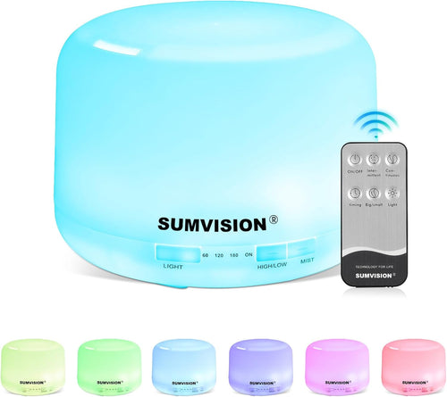 Humidifier Electric Diffuser SUMVISION 500ml Lavender Essential Oils Air Fresheners For Home Decor Baby Bedroom Diffusers LED Night Light with Remote Control Timer Aromatherapy (FREE UK TECH SUPPORT)