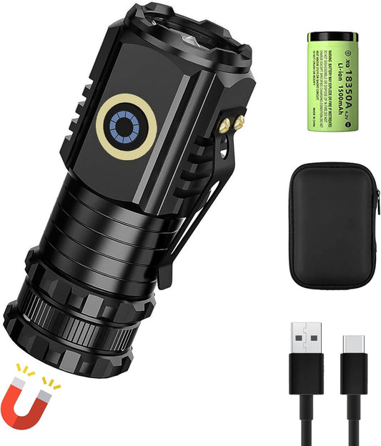 Magnetic Rechargeable Flashlight,Bonlaer USB C Rechargeable Small LED Flashlight with Clip,IPX6 Waterproof Tactical Pocket Flashlights for Hiking,Camping,Emergency