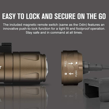 OLIGHT Odin Mini 1250 Lumens Compact Rechargeable Tactical Flashlight, MLOK Mount Flashlight with Removable Slide Rail Mount and Remote Switch, 240 Meters Beam Distance(Desert Tan)