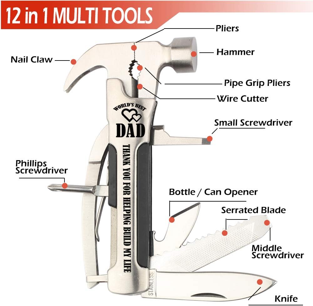 Dad Gifts From Daughter,Son and Kids,Gifts for Dad Who Wants Nothing,Handy Hammer Multitool Gifts Ideas for Dad.