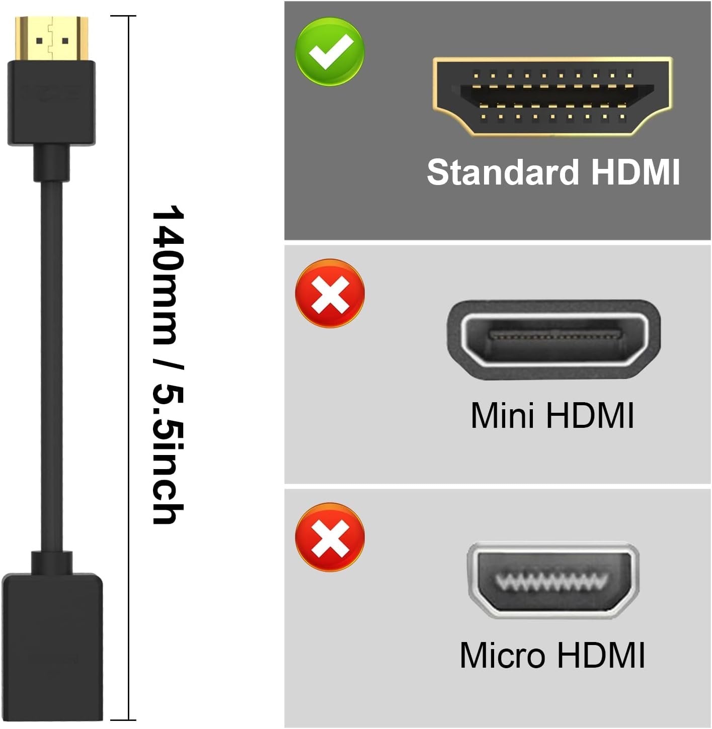 VCE HDMI Extender Cable Male to Female Support 4K & 3D HDMI 2.0 for Roku Stick, TV Stick, Google Chrome Cast, Laptop 2-Pack