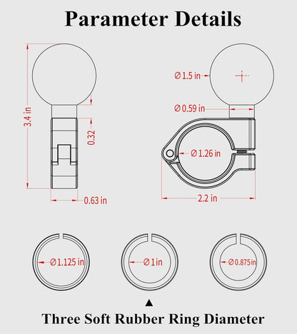 BRCOVAN 1.5'' Ball Mount, Aluminum Alloy Handlebar Clamp Base, Fit for Round Rails 0.875'' / 1'' / 1.125'' / 1.26'' in Diameter, Compatible with RAM Mounts C Size 1.5 Inches Ball Double Socket Arm