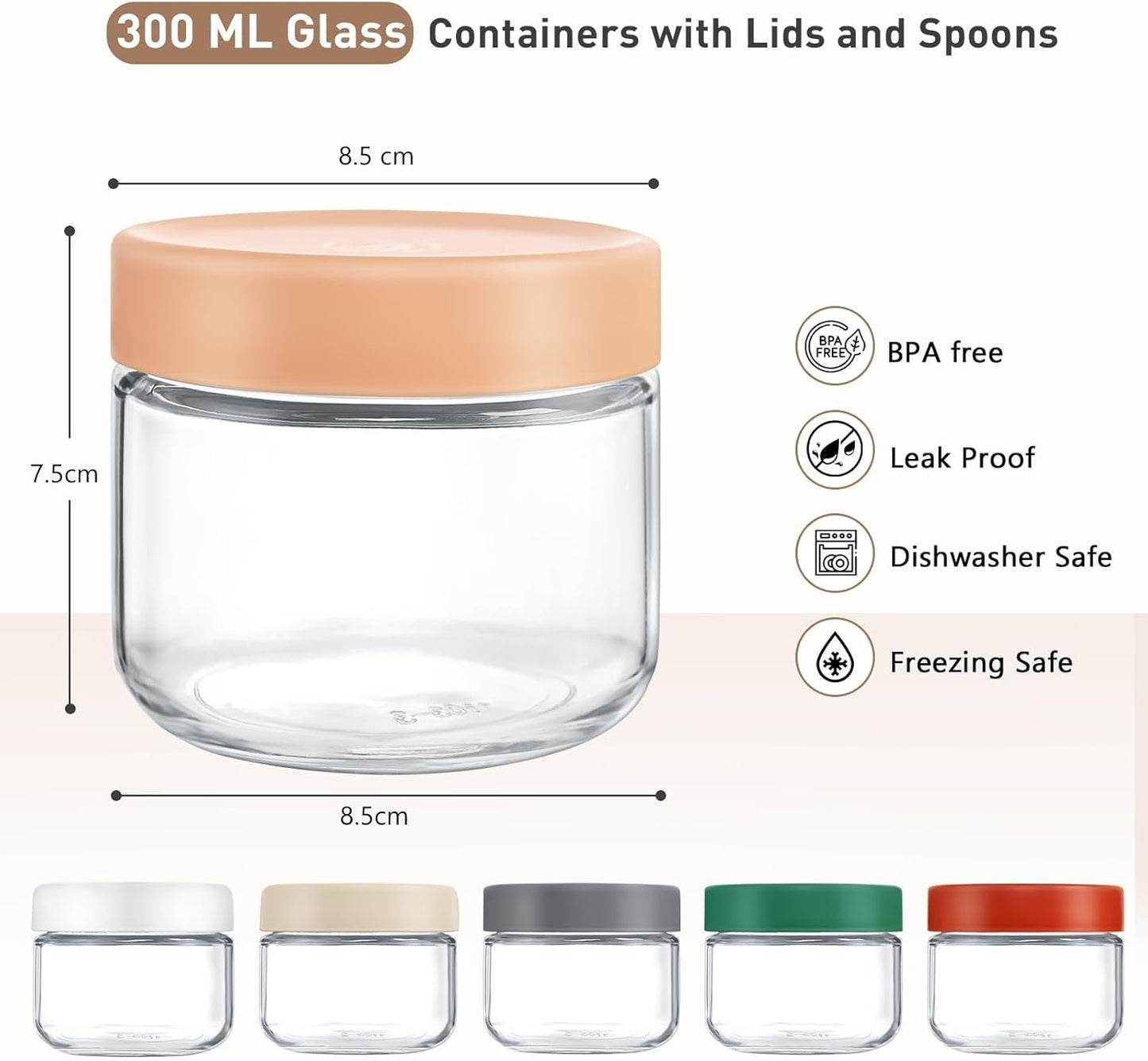 Feshory 6 Pack Overnight Oats Container Jar with Screw Lid - Wide Mouth & Airtight Glass Food Storage Jar, Wide Mouth Glass Meal Prep Containers for Food, Salad, Spice, Snacks, Dressing Sauce