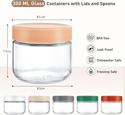 Feshory 6 Pack Overnight Oats Container Jar with Screw Lid - Wide Mouth & Airtight Glass Food Storage Jar, Wide Mouth Glass Meal Prep Containers for Food, Salad, Spice, Snacks, Dressing Sauce