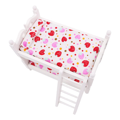 WANGCL Doll Bed 1/12 Miniature Bunk Bed Wooden Dollhouse Furniture for Barbie Dolls Bed Decoration - Strawberry Pattern
