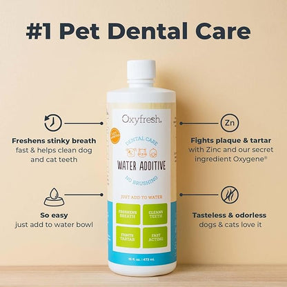 Best Way to Eliminate Bad Dog Breath and Cat Bad Breath - Fights Tartar & Plaque - So Easy, Just Add to Water! Vet Recommended 16 oz.