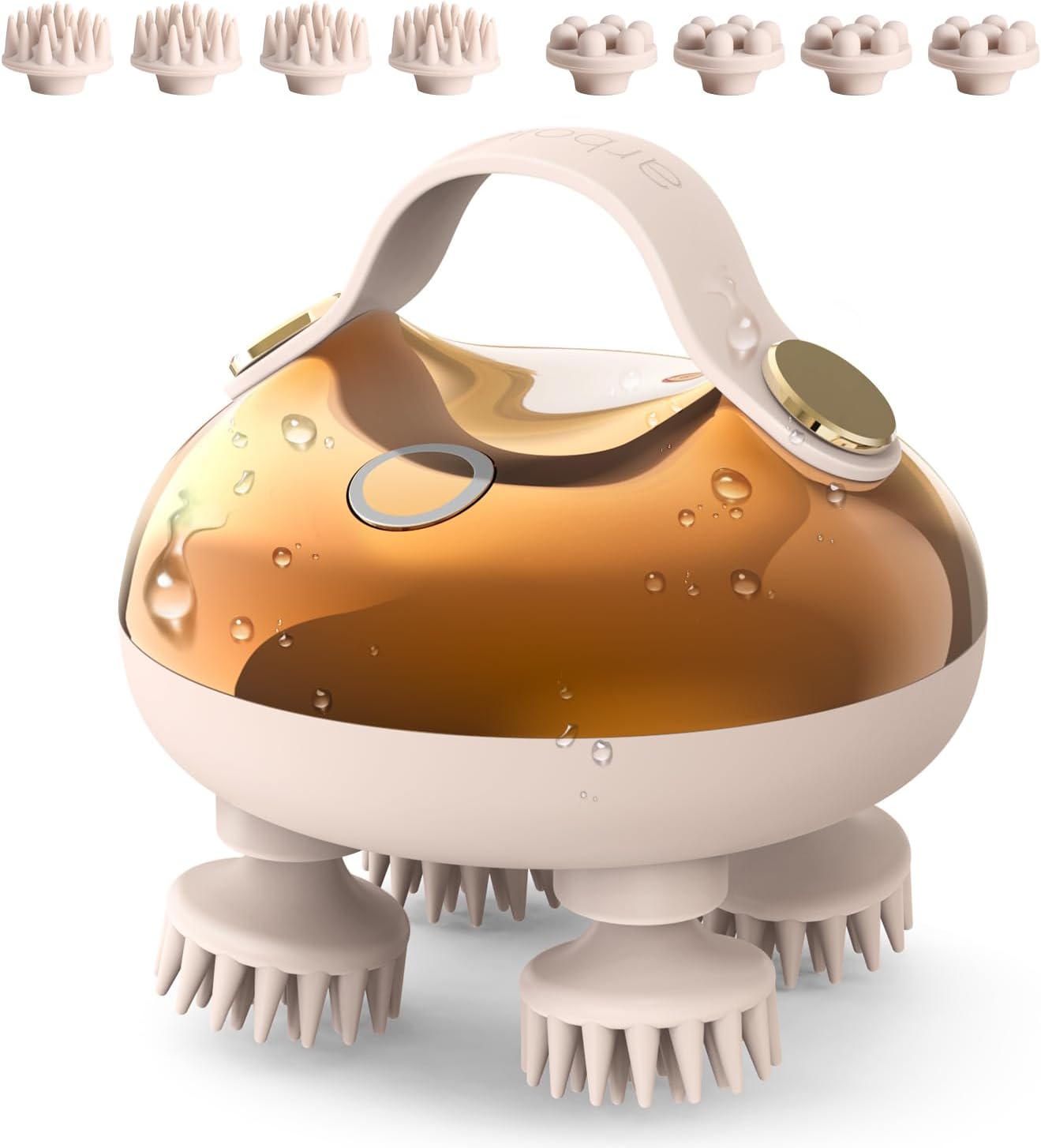 arboleaf Electric Scalp Massager Hair Growth Portable Handheld Head Massager Rechargeable for Stress Relax, Waterproof Shampoo Brush Shower with 8 Removable Massage Claws, Gold
