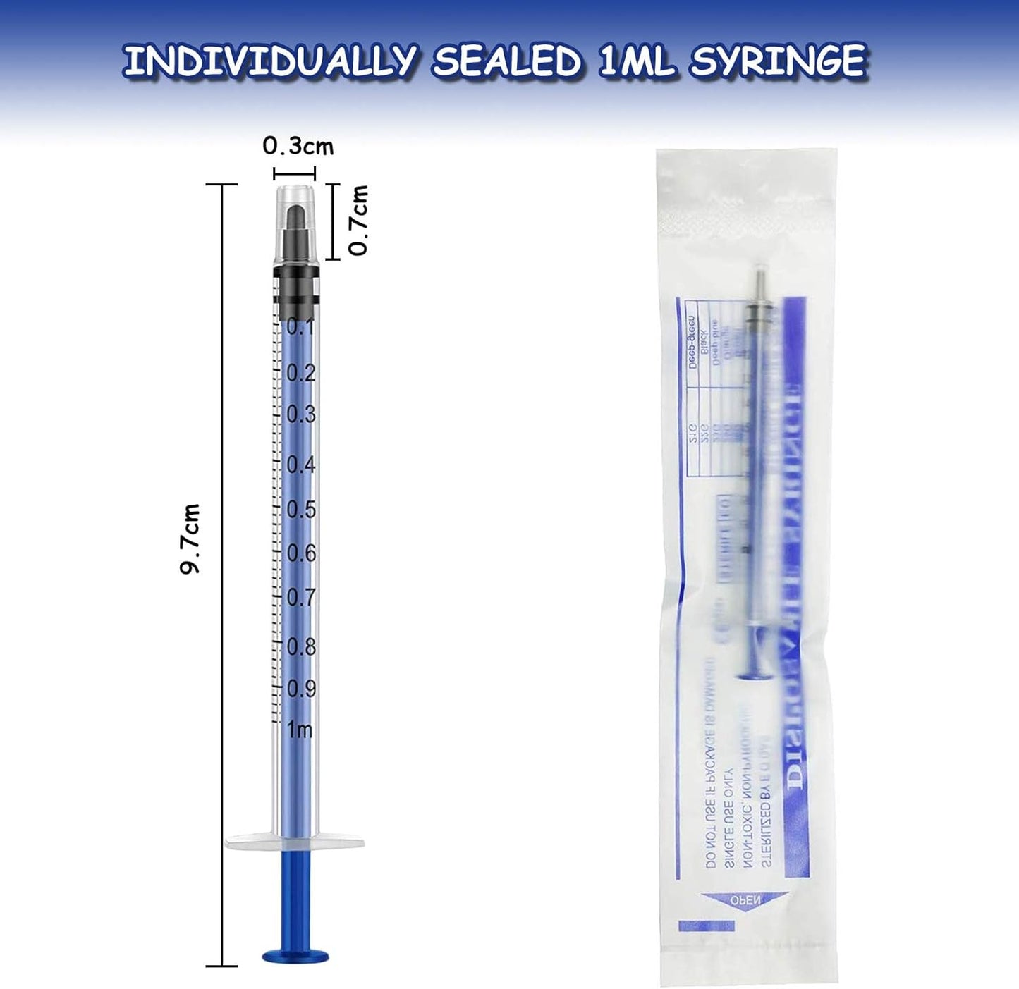 30Pcs Plastic Syringes, 1ml Measuring Applicator Syringe No Needle, Reusable Individually Sealed for Feeding Pets Refilling Liquids Glue Industrial Scientific Lab Experiments Oiling Watering