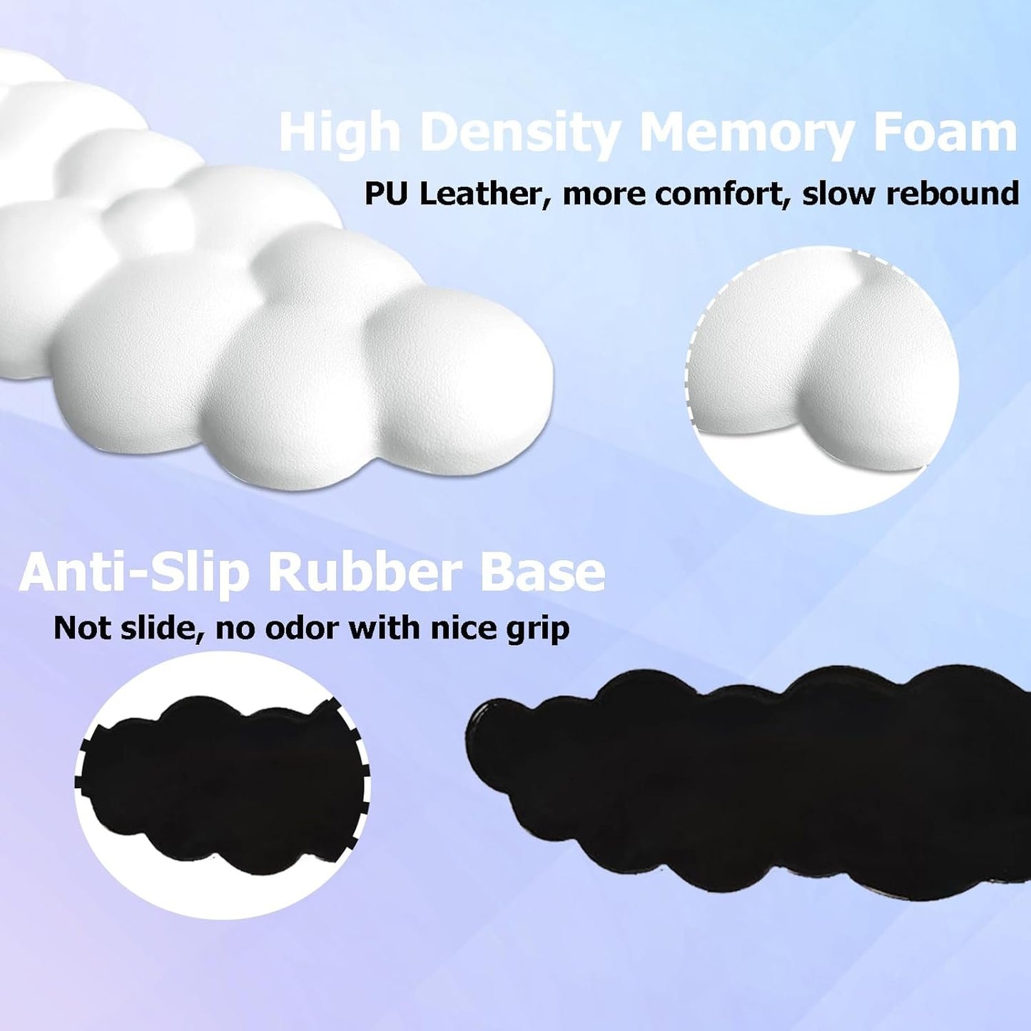 Ergonomic Keyboard Wrist Rest, PU Leather Memory Foam Cloud Wrist Rest for Computer Keyboard, Mouse Wrist Rest and Keyboard Pad for Gaming, Office, Home, Computer, Laptop, Typing Pain Relief, White