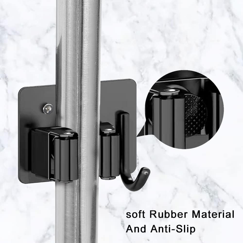 8 Pack Broom Holder Wall Mount,Heavy Duty Stainless Steel Organizer Mop Holder Hanger Garden Tool Organizers Storage Rack Garage Laundry Room Organizations and Storage(Black, 8 Pack with Hooks)