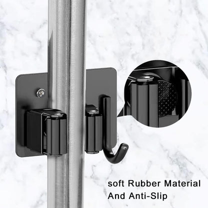 8 Pack Broom Holder Wall Mount,Heavy Duty Stainless Steel Organizer Mop Holder Hanger Garden Tool Organizers Storage Rack Garage Laundry Room Organizations and Storage(Black, 8 Pack with Hooks)