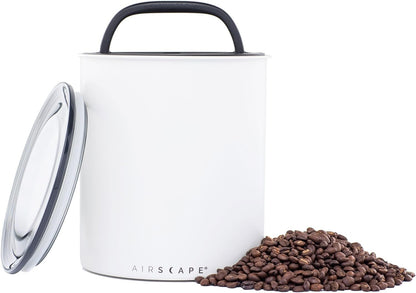 AirScape Coffee Storage Canister (1.1 kg Dry Beans) - Extra Large Kilo Size Food Storage Container, US patented Airtight Two Way Valve Lid Pushes Air Out to Preserve Freshness (Matte White)