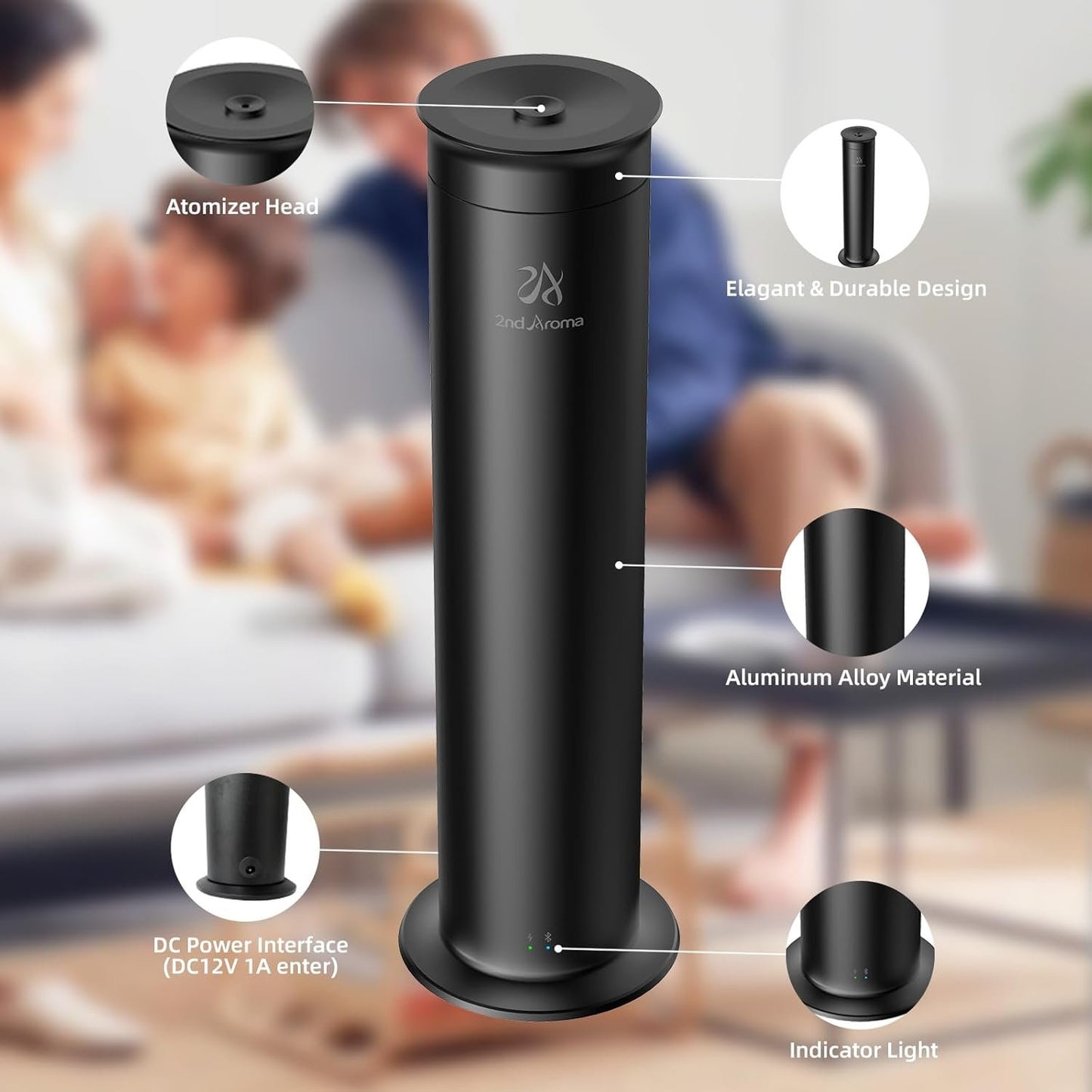 2ndAroma Diffuser with Essential Oils, Aluminum Air Diffusers for Home with Remote Control, 100ml Capacity 2100 Sq Ft Coverage Smart Home Fragrance Diffuser for Large Space Bathroom Office Hotel