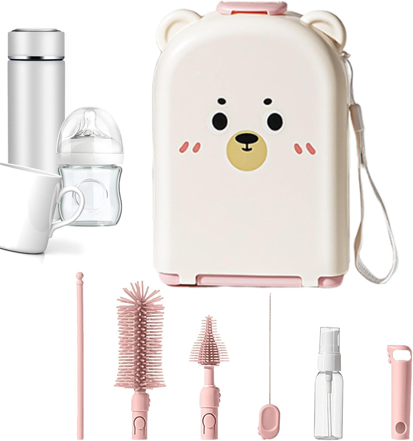 Bottle Cleaner Brush Set | Travel Nursing Bottle Brush Kit | Lightweight Cleaner Brush, Food Grade Brush Set for Nipple, Complementary Food Bowl, Compact Baby Bottle Cleaning Kit, Essential Brushes