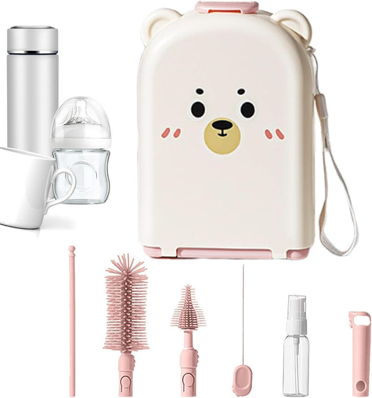 Bottle Cleaner Brush Set | Travel Nursing Bottle Brush Kit | Lightweight Cleaner Brush, Food Grade Brush Set for Nipple, Complementary Food Bowl, Compact Baby Bottle Cleaning Kit, Essential Brushes