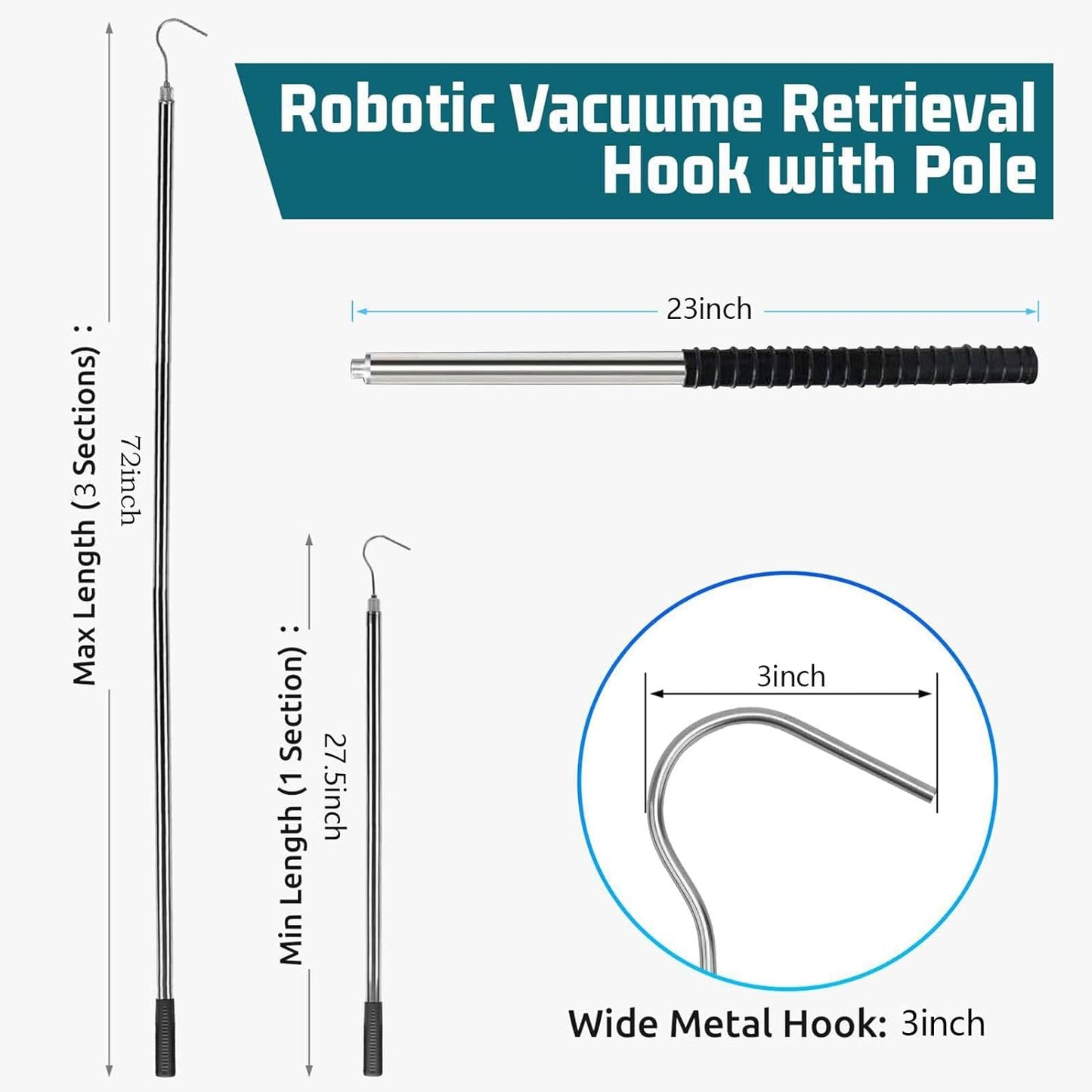 zwxqe Pool Robot Retrieval Hook, Robotic Cleaner Accessories, Telescopic Pool Pole, Pool Cleaning Essentials, Outdoor Grabbing Tool, Robotic Cleaner Tool, Sturdy Telescopic Hook