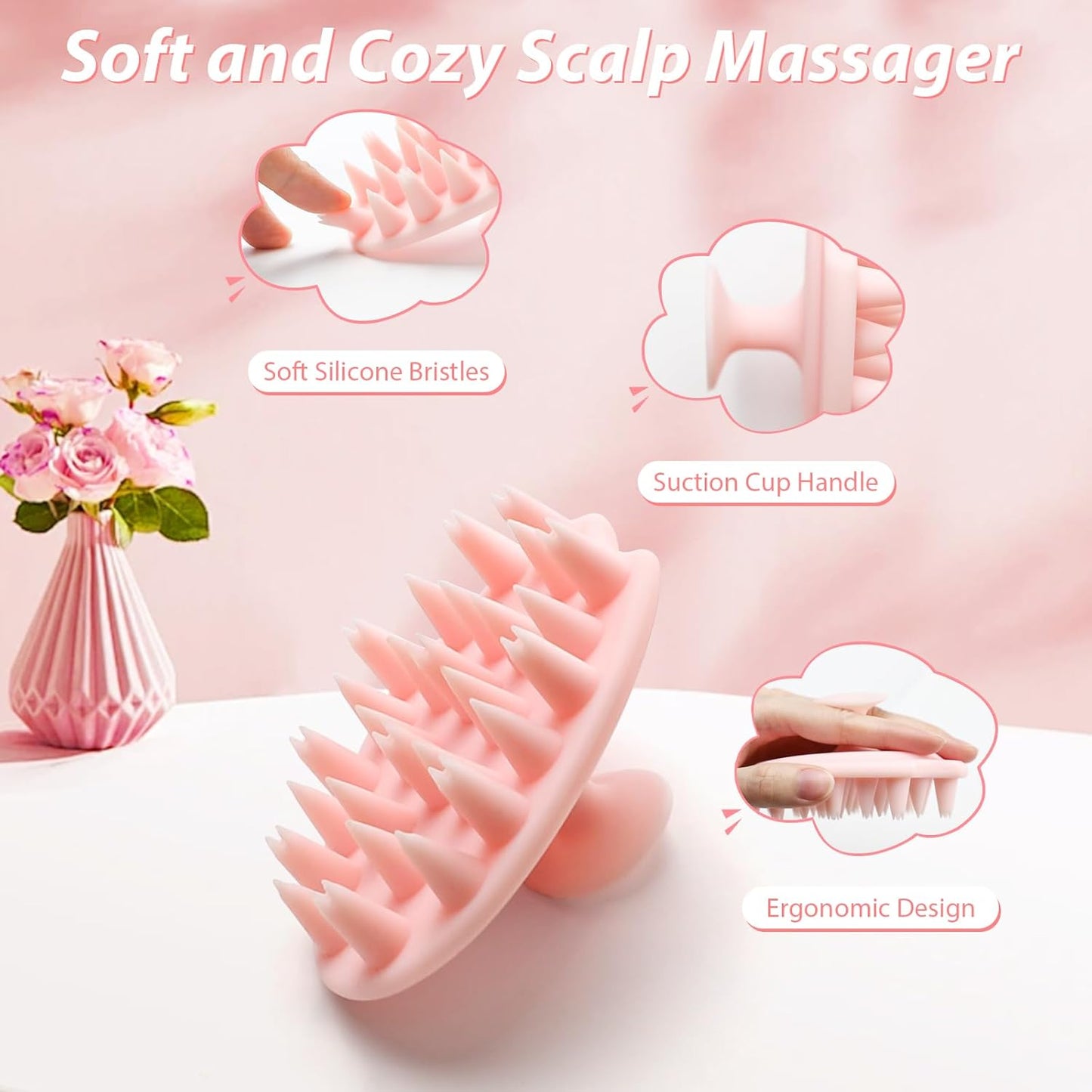DUAIU Scalp Massage Brush with 2Pcs Root Comb Applicator Bottle, Silicone Massager Hair Oil Applicator Bottles Set for Scalp, Shampoo Scrubber Applicator for Hair Dye and Hair Care Tools