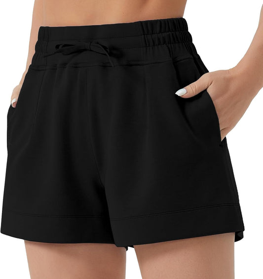 Dragon Fit Womens High Waisted Sweat Shorts Casual Cotton Workout Shorts Drawstring Running Shorts with 2 Pockets