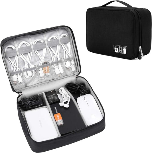 AUMA Travel Electronics Organiser Carrying Case for Power Cords Power Bank Earbuds Hard Drives Memory Cards Laptop Adapter Mouse Small Accessories -Black