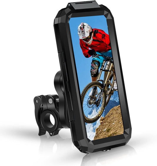 Universal Bike Cell Phone Holder, Waterproof 360° Rotation Motorcycle Phone Holder Anti-Shake Bicycle Phone Holder for 5.5-6.8 Inches Smartphone (L, Black)