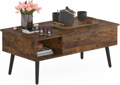 Ufurniture Lift Top Coffee Table with Hidden Storage, Gas Lift Tabletop Dining Table with Storage Shelf for Home Living Room, Office, Walnut