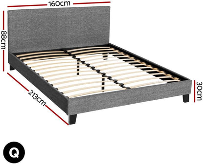 Artiss Queen Bed Frame Platform Wooden Headboard Beds Base Frames Bedroom Room Decor Home Furniture, Upholstered with Grey Faux Linen Fabric + Foam + Wood, Modern Design