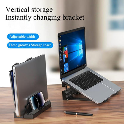 COSYIPPEE iPad Laptop Stand â€“ Adjustable Width Laptop Stand with Super Laptop Storage Ability and Three Grooves Laptop Storage Space, Best for Workspace Organization