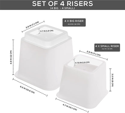 Utopia Bedding Premium Adjustable Riser - 8 Pieces (4 Tall and 4 Short) - Durable Riser with Strong Space Saving - Bed Riser, Table Riser, Chair or Sofa Riser - (8 to 20 cm) (White)
