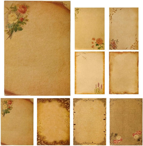 Stationery Paper, 64 Pcs Retro Kraft Paper Stationery, 8 Craft Design Styles, Suitable for Writing Letters, Copying, Invitations, Love Letters (8.26x5.7 Inch)