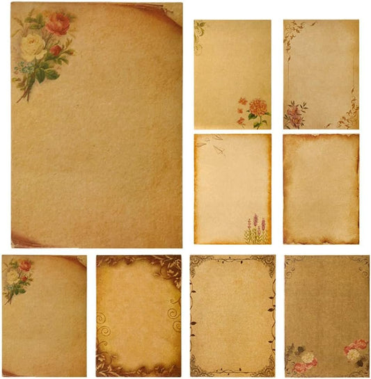 Stationery Paper, 64 Pcs Retro Kraft Paper Stationery, 8 Craft Design Styles, Suitable for Writing Letters, Copying, Invitations, Love Letters (8.26x5.7 Inch)