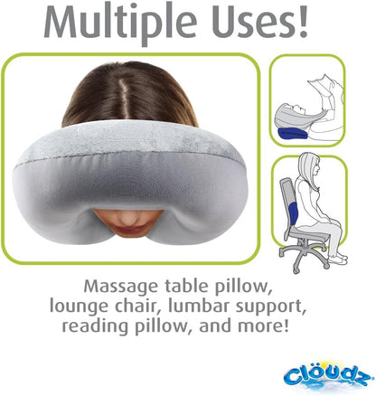 Cloudz Patterned Microbead Airplane Travel Neck Pillow. Customize Your Comfort and Support While Traveling on a Plane, Car, Bus or Train! - Purple Print