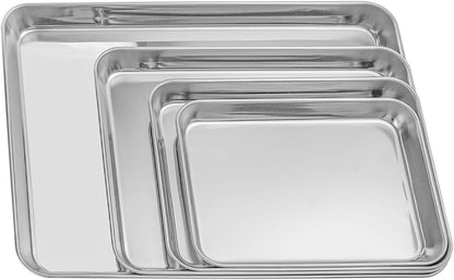 Suwimut Baking Sheet Set of 4, Heavy Duty Stainless Steel Baking Pans Tray Cookie Sheet, Toaster Oven Tray Pans Half Sheet Pan for Baking, Non Toxic, Easy Clean and Dishwasher Safe