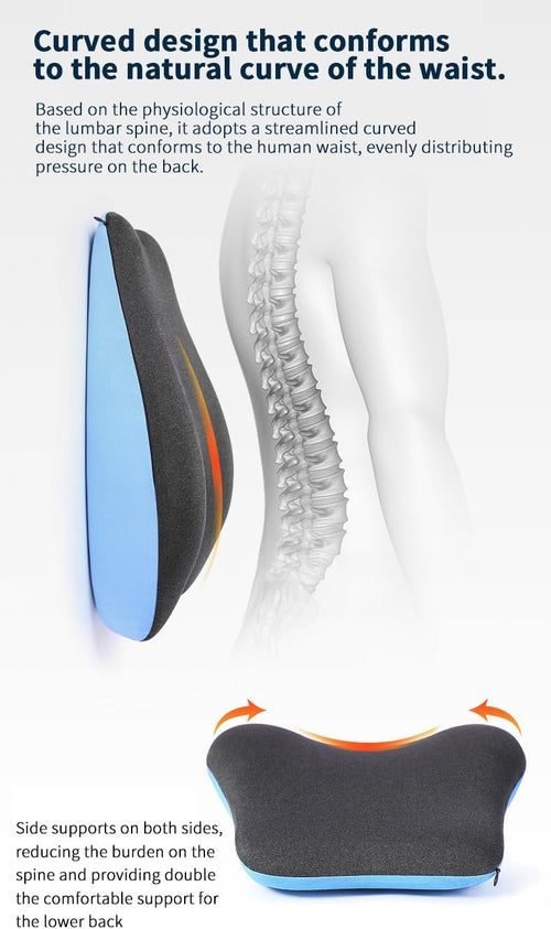 QUMOX Lumbar Support Pillow, Memory Foam Back Cushion Backrest for Car Seat, Office Chair, Computer Chair, Wheelchair and Recliner Ergonomic Design (Blue)