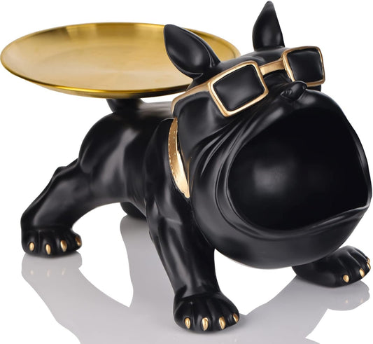 Bulldog Tray Statue Storage Tray Keychain Candy Jewelry Tray Suitable for Home Decor,Modern Art,Dining Table,Small Items Tray
