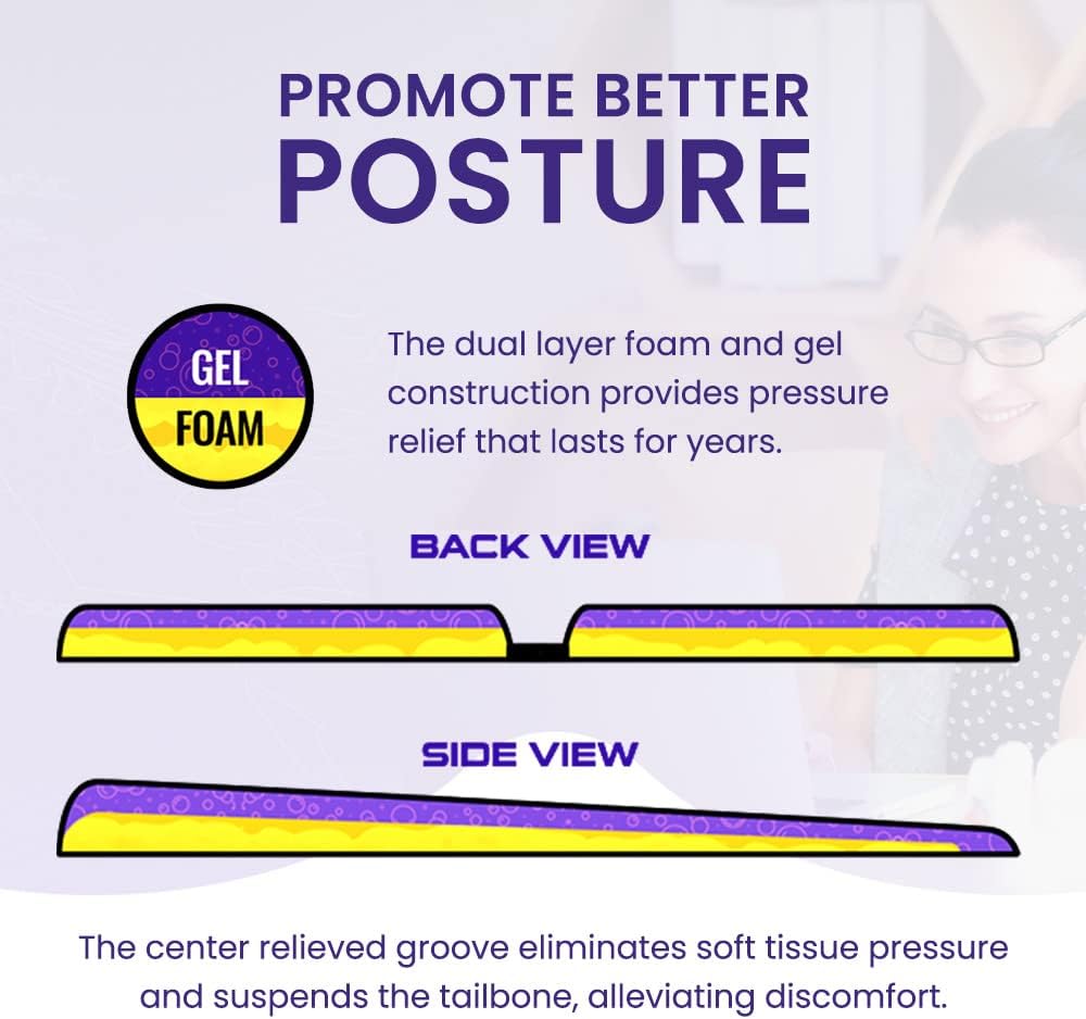 GSeat LITE Travel Gel &Foam Cushion | Back Pain, Sciatica & Pressure Relief | Relieves Tailbone Discomfort, Promotes Healthy Posture| Ergonomic Comfort | Car, Commute, Airplane and Travel Comfort