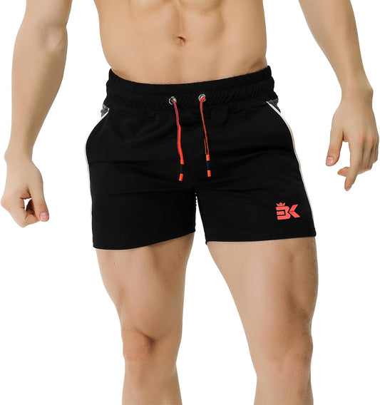 BROKIG Men's Gym Sport Shorts, Lightweight Workout Fitness Running Shorts 5" Quick Dry Exercise Bodybuilding Shorts Zip Pocket