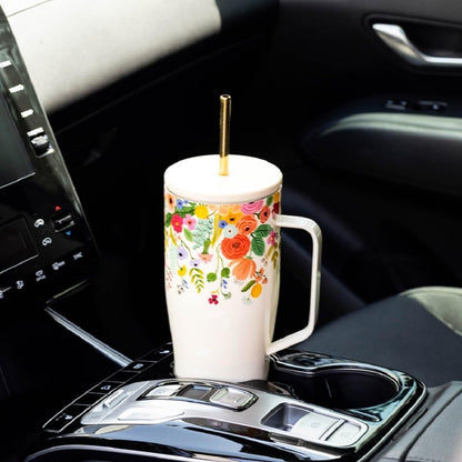 Corkcicle Rifle Paper Co. Tumbler With Straw and Handle, Reusable Water Bottle, Triple Insulated Travel Mug, BPA Free, Keeps Beverages Cold for 12 Hours & Hot for 5 Hours, Garden Party Cream, 30 oz