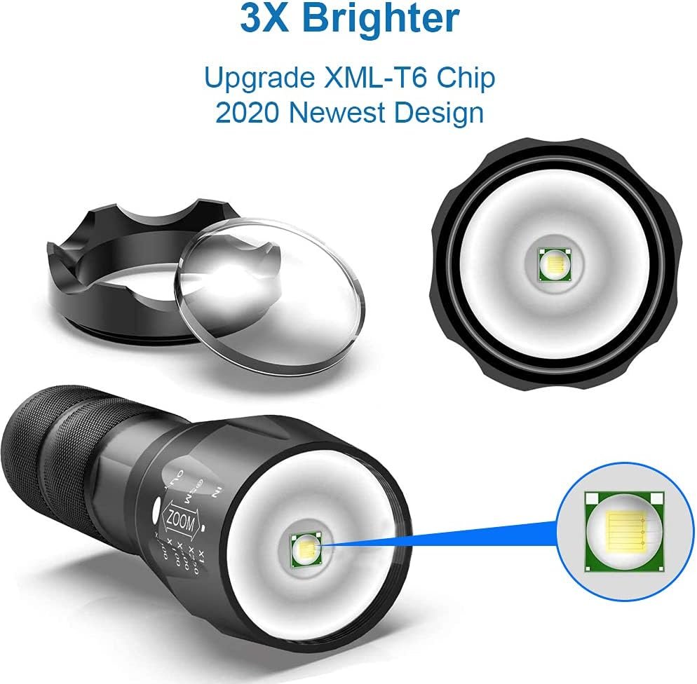 MMOBIEL 2X LED Tactical Flashlight - 1000 Lumen, 5 Modes Zoomable, Water Resistant, Survival Flashlight, Camping, Emergency and Outdoor Flashlight.