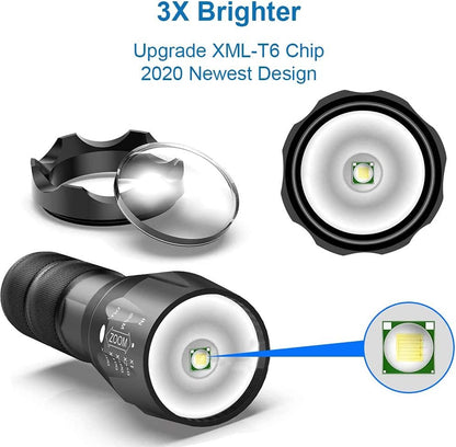 MMOBIEL 2X LED Tactical Flashlight - 1000 Lumen, 5 Modes Zoomable, Water Resistant, Survival Flashlight, Camping, Emergency and Outdoor Flashlight.