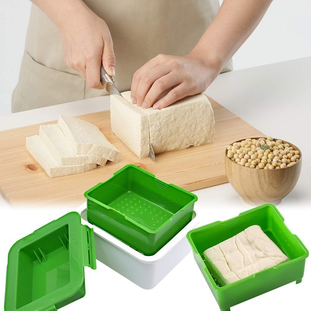 DGQ Tofu Press, Tofu Press Maker Tofu Presser Drainer Gadget Built in Tofu Strainer and Drip Tray Easy Remove Water from Tofu and Other Food for More Delicious (Gray)