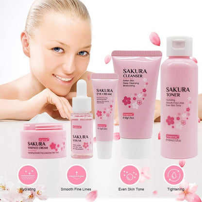 Fengyang® Sakura Skin Care Kit 5 Piece Skin Care Set Sakura Skin Care Kit Moisturizing Gift Women Facial Tool With Cherry Blossom Extract (5set)