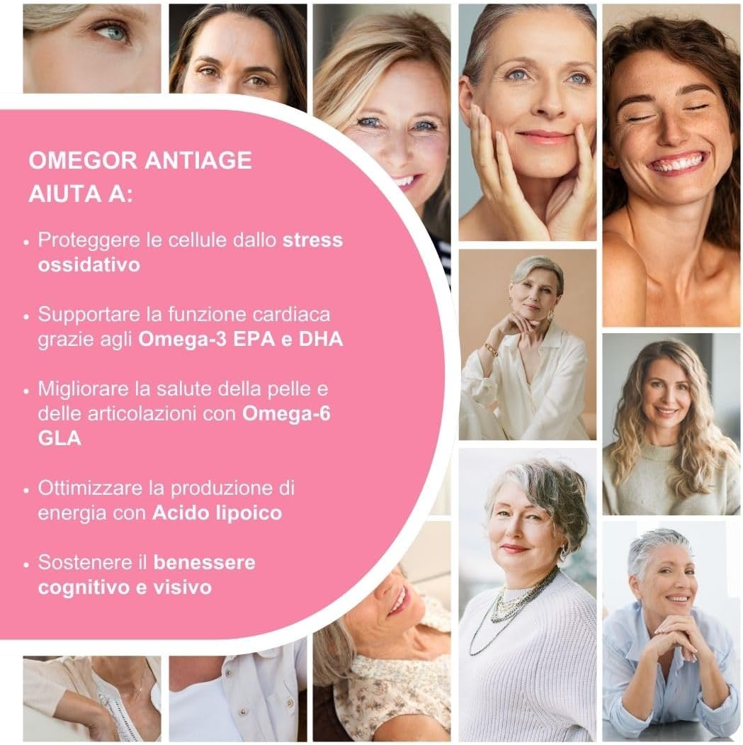 OMEGOR Anti-Aging with Omega 3 and 6 - Antioxidant Skin Supplement Against the Signs of Aging with Coenzyme Q10, Resveratrol, Alpha Lipoic and Turmeric (60 Capsules)