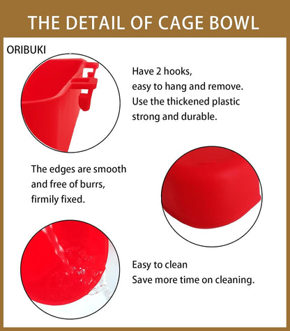 ORIBUKI 5 Pack Cage Cups Chicken Birds Feeder Water Bowl 25 OZ Rabbit Feeding Watering Dish for Travel Carrier Cat Puppy Food Dispenser Hanging Wire Cages Treats Box Seed Drinking Coop Cup Birdbath