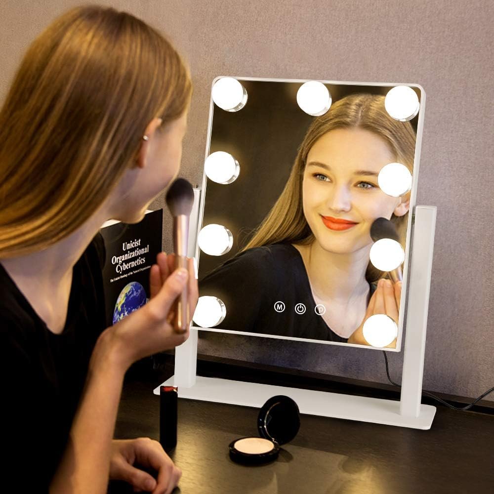 Depuley Makeup Mirror Vanity LED with 9Pcs Dimmable Light Bulbs, Lighted Makeup Mirror with Smart Touch Control, Hollywood Cosmetic Beauty Mirror, White