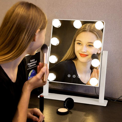 Depuley Makeup Mirror Vanity LED with 9Pcs Dimmable Light Bulbs, Lighted Makeup Mirror with Smart Touch Control, Hollywood Cosmetic Beauty Mirror, White