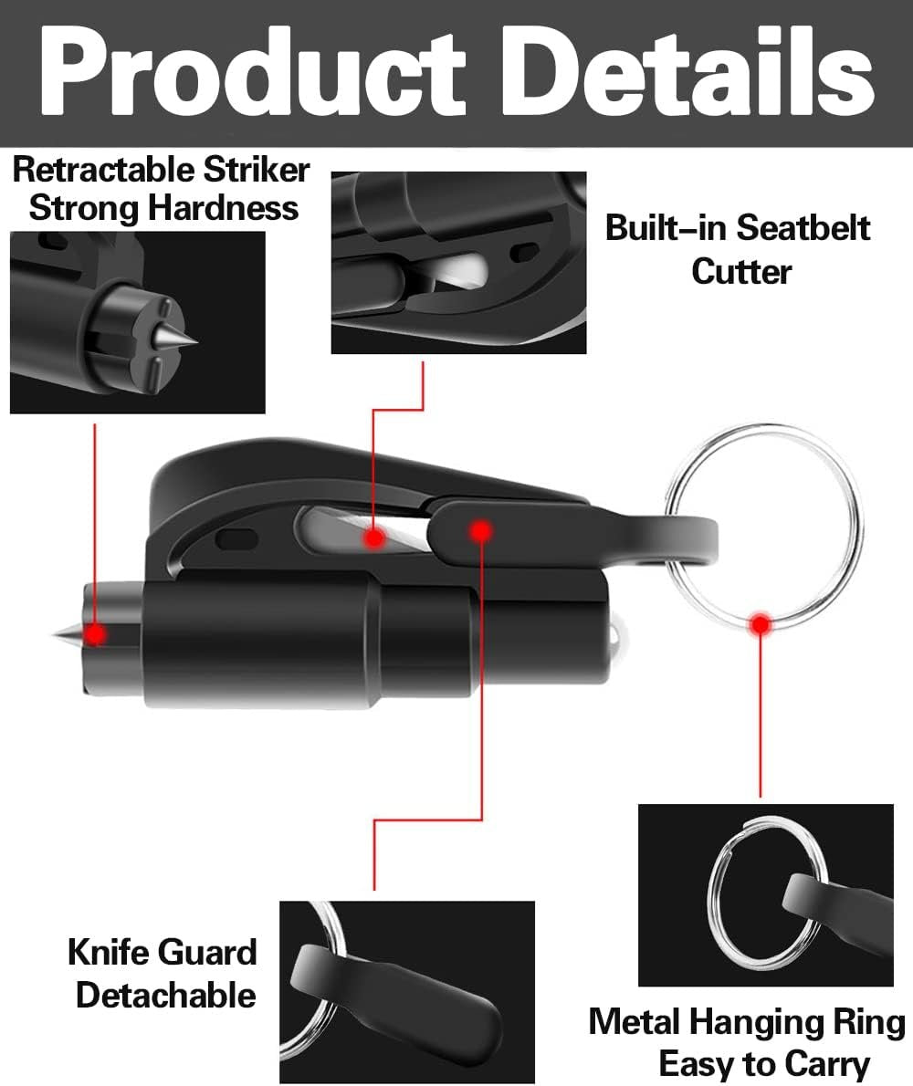 6 Pcs Car Window Breaker Keychain Seatbelt Cutter Glass Breaker Car Emergency Escape Tool Seat Belt Cutter Window Breaker Car Safety Mini Hammer