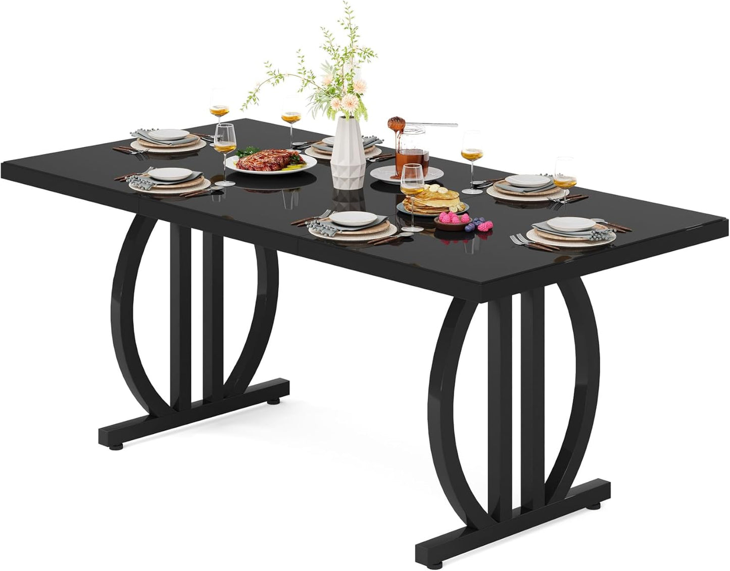 Tribesigns Black Dining Table for 4-6 Person 150cm Rectangular Kitchen Table with Durable Metal Frame, Modern Industrial Kitchen and Dining Room Furniture